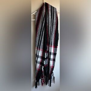 NWT Style & Co. Plaid Fringe Scarf in Black, White, and Red
